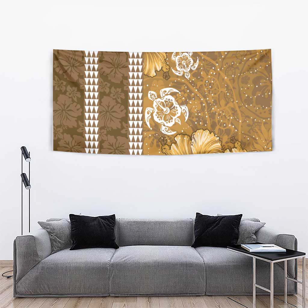 Gold Hibiscus Turle Tapestry Hawaiian Style Tribal Tapa Pattern LT9 - Polynesian Pride