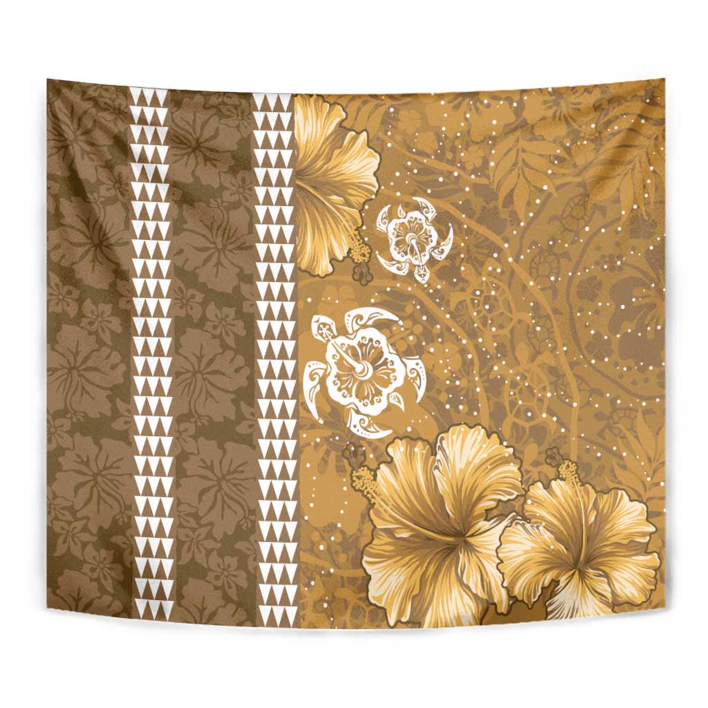 Gold Hibiscus Turle Tapestry Hawaiian Style Tribal Tapa Pattern LT9 - Polynesian Pride