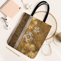 Gold Hibiscus Turle Tote Bag Hawaiian Style Tribal Tapa Pattern LT9 Black Strap One Size Gold - Polynesian Pride