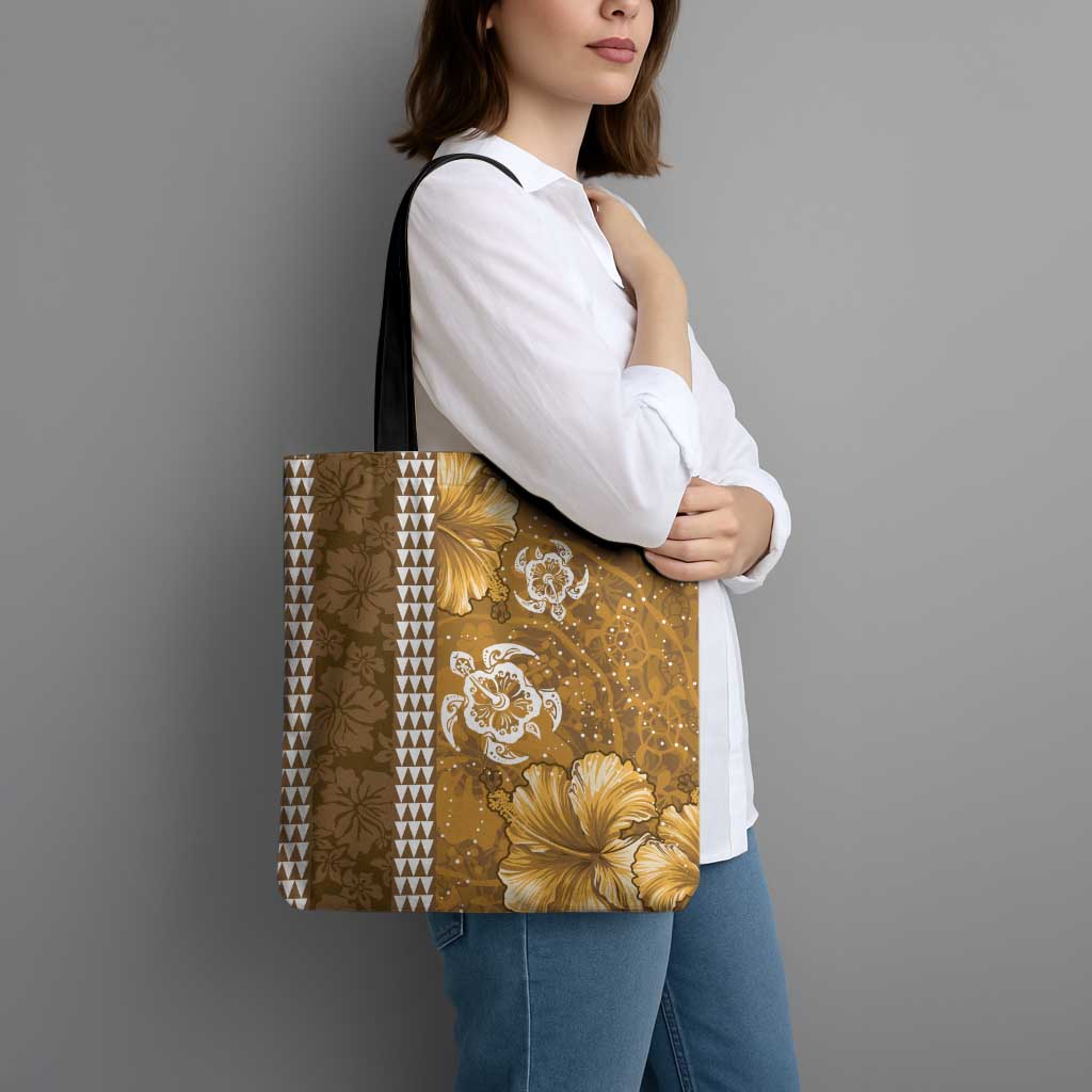 Gold Hibiscus Turle Tote Bag Hawaiian Style Tribal Tapa Pattern LT9 - Polynesian Pride