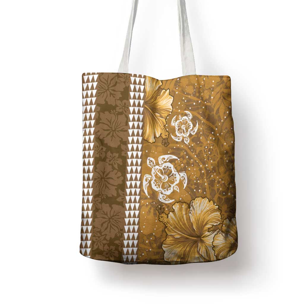 Gold Hibiscus Turle Tote Bag Hawaiian Style Tribal Tapa Pattern LT9 - Polynesian Pride