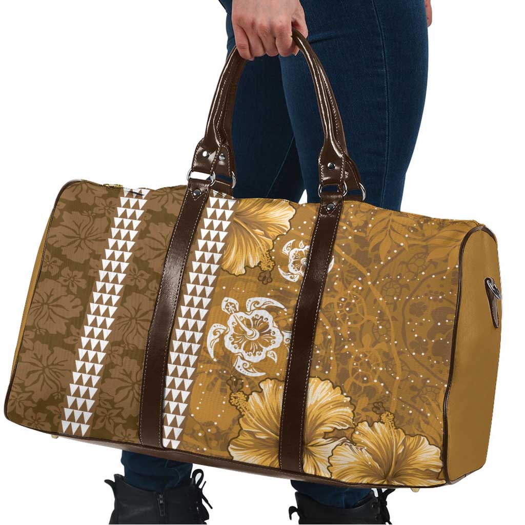 Gold Hibiscus Turle Travel Bag Hawaiian Style Tribal Tapa Pattern - Polynesian Pride