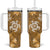 Gold Hibiscus Turle Tumbler With Handle Hawaiian Style Tribal Tapa Pattern