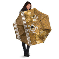 Gold Hibiscus Turle Umbrella Hawaiian Style Tribal Tapa Pattern - Polynesian Pride