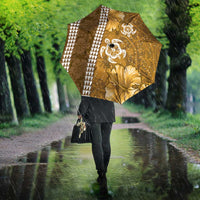 Gold Hibiscus Turle Umbrella Hawaiian Style Tribal Tapa Pattern - Polynesian Pride