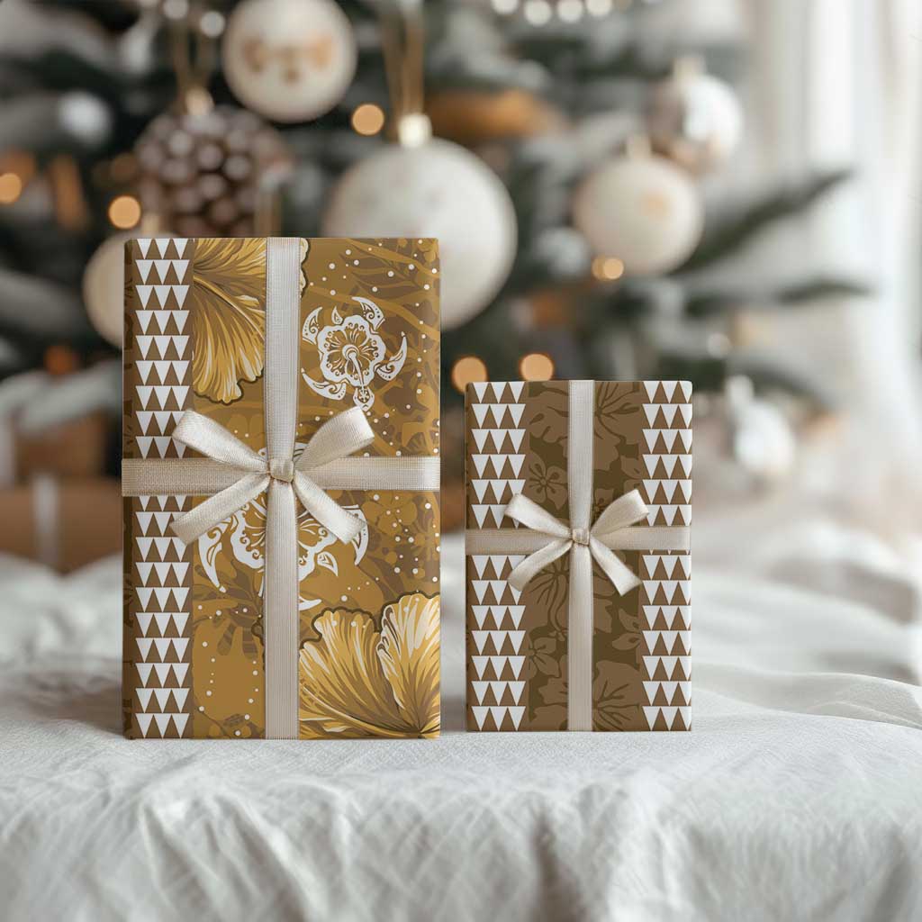Gold Hibiscus Turle Wrapping Paper Hawaiian Style Tribal Tapa Pattern - Polynesian Pride