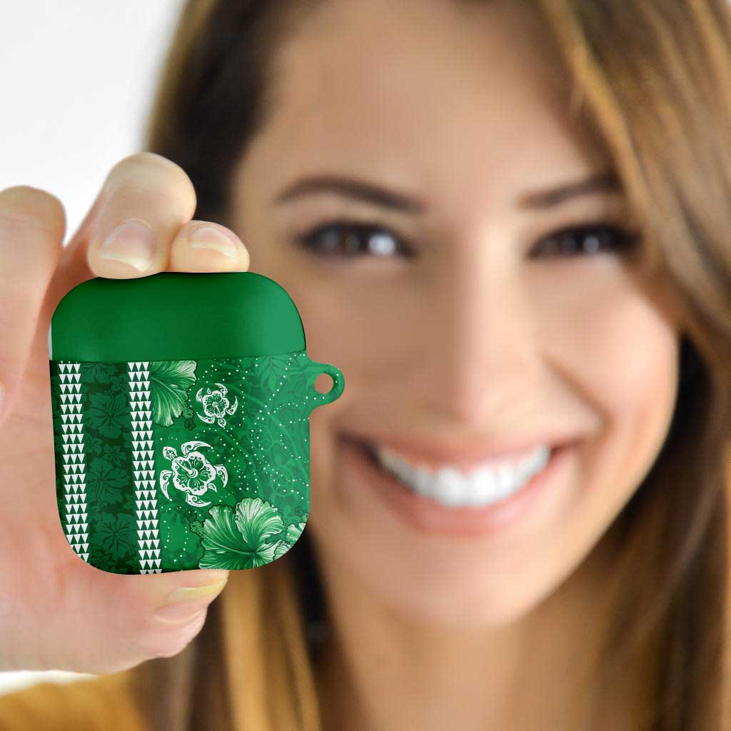 Green Hibiscus Turle AirPods Case Hawaiian Style Tribal Tapa Pattern - Polynesian Pride