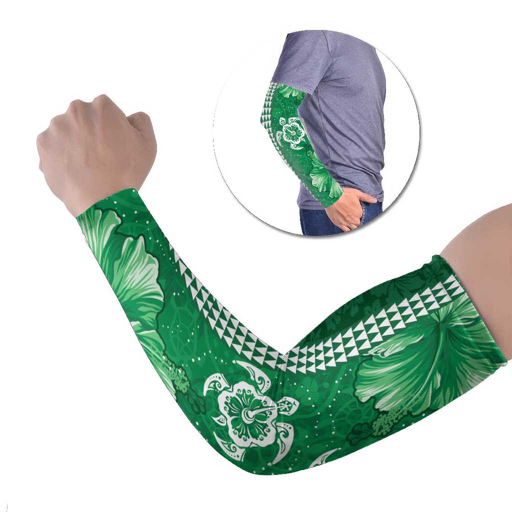 Green Hibiscus Turle Arm Sleeves Hawaiian Style Tribal Tapa Pattern - Polynesian Pride