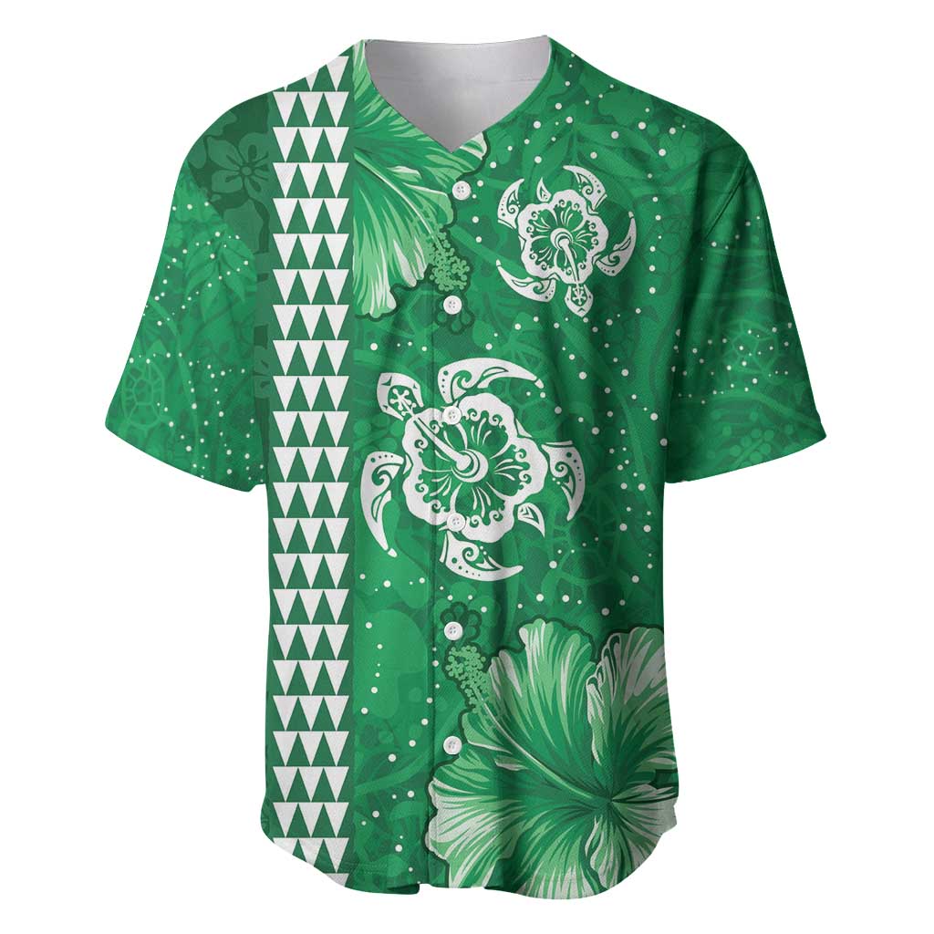 Green Hibiscus Turle Baseball Jersey Hawaiian Style Tribal Tapa Pattern LT9 Green - Polynesian Pride