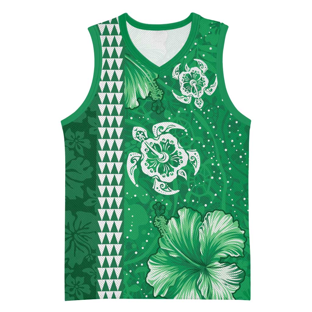 Green Hibiscus Turle Basketball Jersey Hawaiian Style Tribal Tapa Pattern LT9 Unisex Green - Polynesian Pride