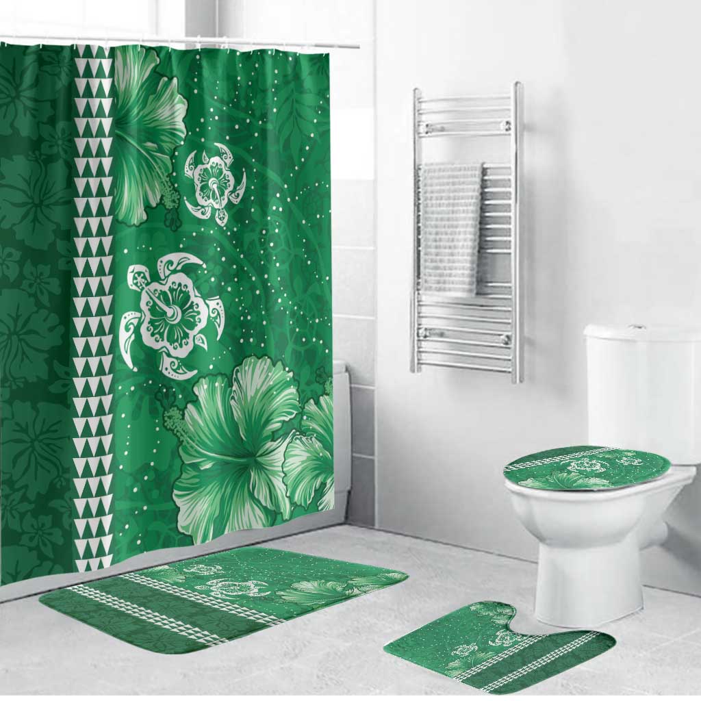 Green Hibiscus Turle Bathroom Set Hawaiian Style Tribal Tapa Pattern - Polynesian Pride