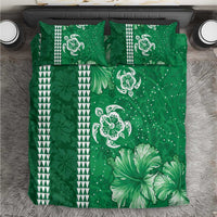 Green Hibiscus Turle Bedding Set Hawaiian Style Tribal Tapa Pattern