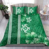 Green Hibiscus Turle Bedding Set Hawaiian Style Tribal Tapa Pattern