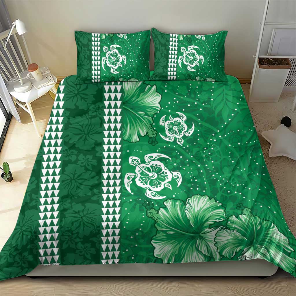 Green Hibiscus Turle Bedding Set Hawaiian Style Tribal Tapa Pattern