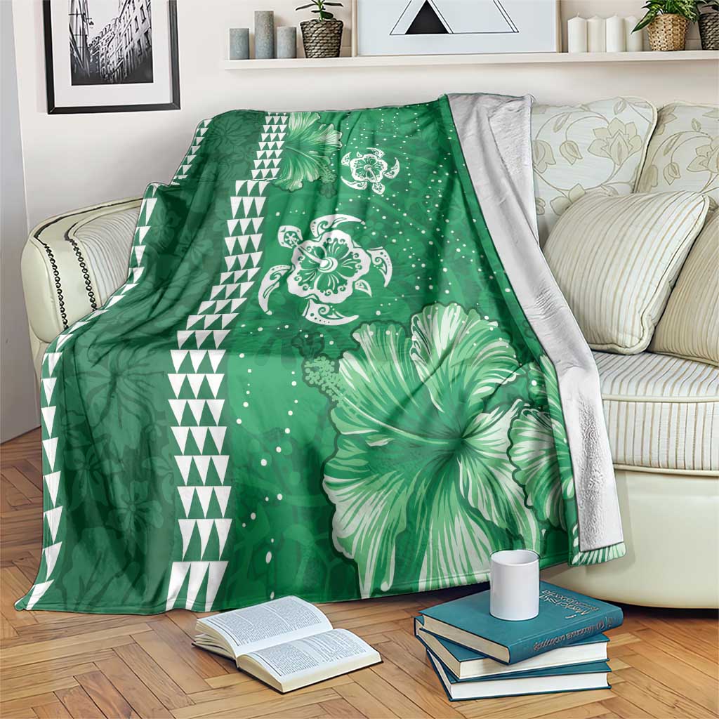 Green Hibiscus Turle Blanket Hawaiian Style Tribal Tapa Pattern