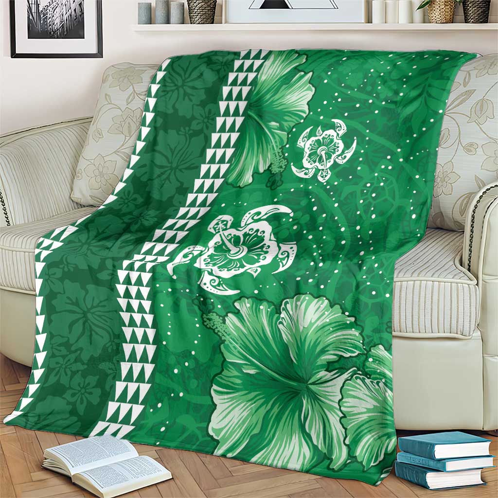 Green Hibiscus Turle Blanket Hawaiian Style Tribal Tapa Pattern