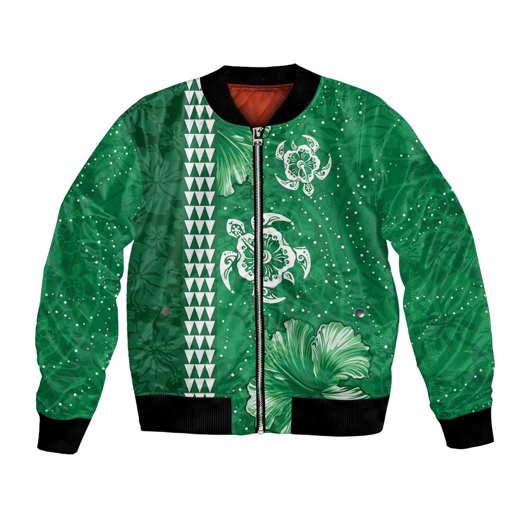 Green Hibiscus Turle Bomber Jacket Hawaiian Style Tribal Tapa Pattern LT9 Unisex Green - Polynesian Pride