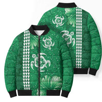 Green Hibiscus Turle Bomber Puffer Jacket Hawaiian Style Tribal Tapa Pattern LT9 - Polynesian Pride