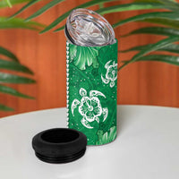 Green Hibiscus Turle 4 in 1 Can Cooler Tumbler Hawaiian Style Tribal Tapa Pattern