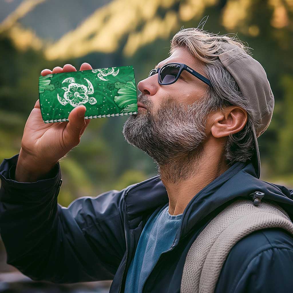 Green Hibiscus Turle 4 in 1 Can Cooler Tumbler Hawaiian Style Tribal Tapa Pattern