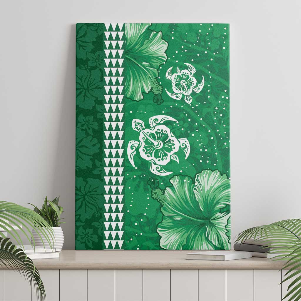 Green Hibiscus Turle Canvas Wall Art Hawaiian Style Tribal Tapa Pattern