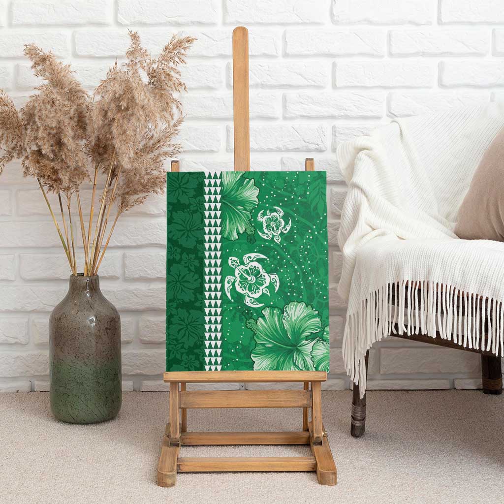Green Hibiscus Turle Canvas Wall Art Hawaiian Style Tribal Tapa Pattern