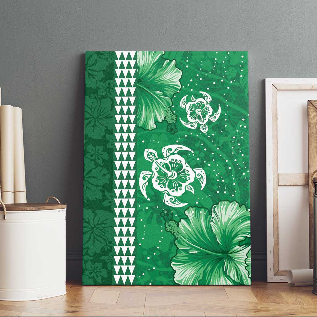 Green Hibiscus Turle Canvas Wall Art Hawaiian Style Tribal Tapa Pattern