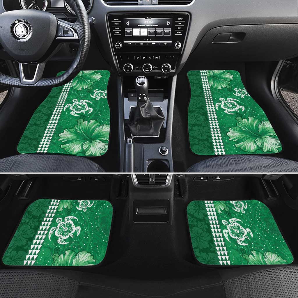 Green Hibiscus Turle Car Mats Hawaiian Style Tribal Tapa Pattern