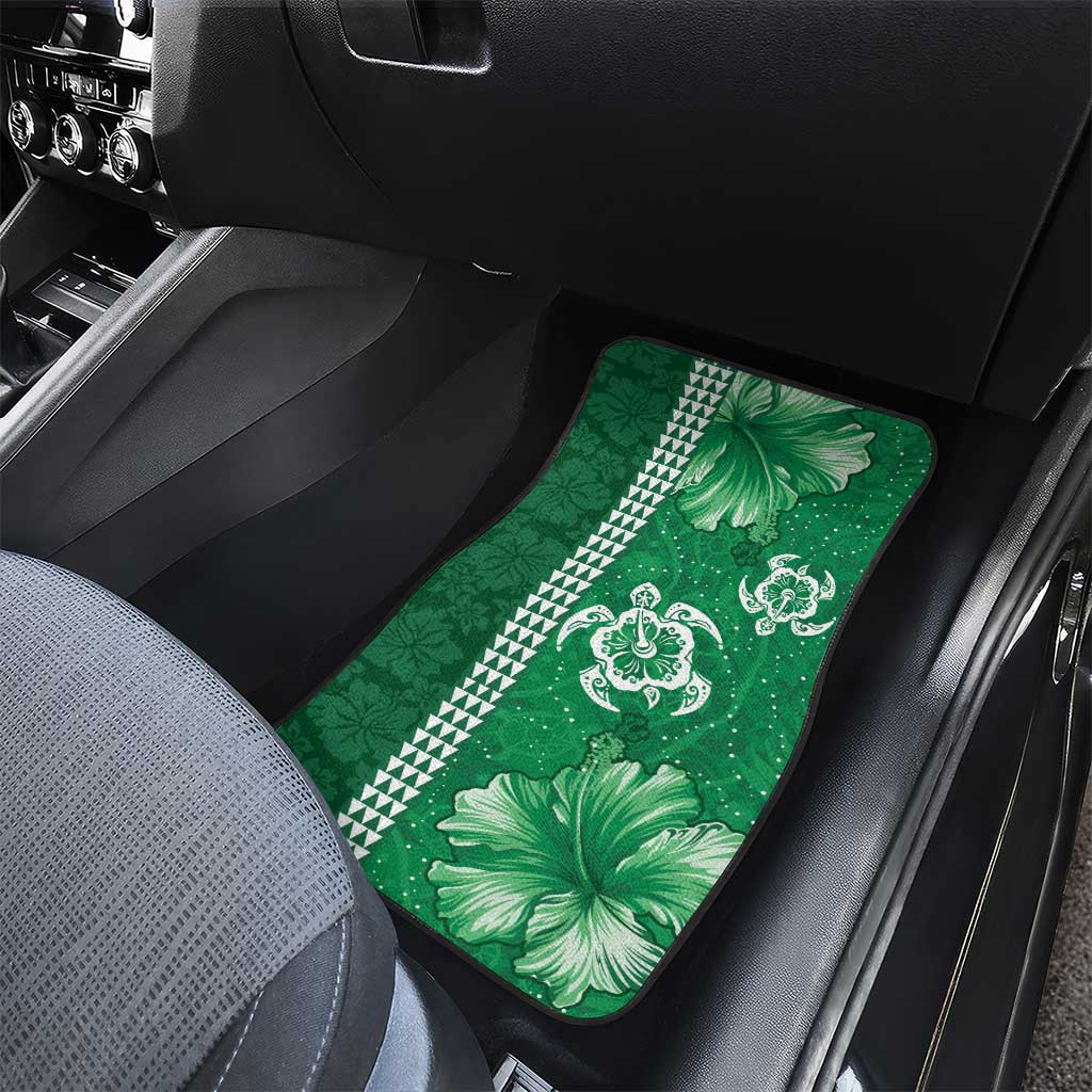 Green Hibiscus Turle Car Mats Hawaiian Style Tribal Tapa Pattern