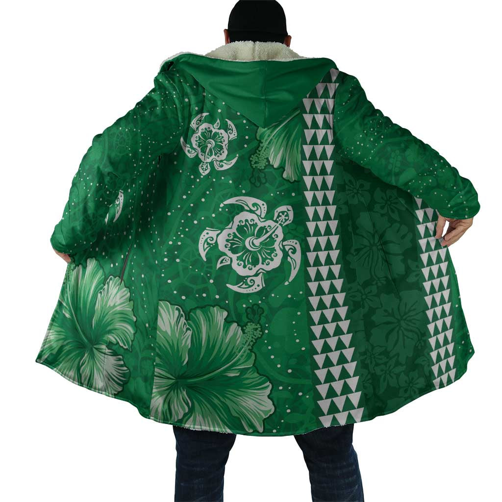 Green Hibiscus Turle Cloak Hawaiian Style Tribal Tapa Pattern - Polynesian Pride
