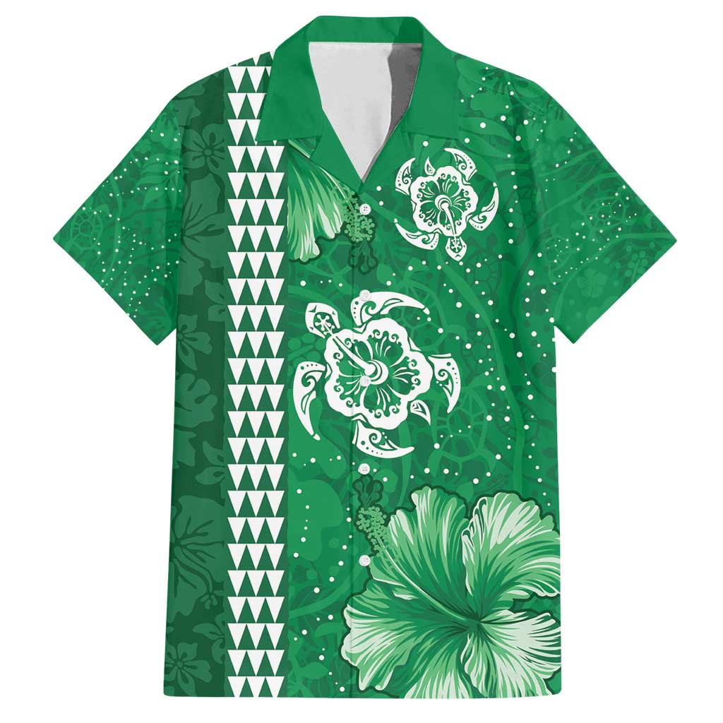 Green Hibiscus Turle Family Matching Off Shoulder Maxi Dress and Hawaiian Shirt Hawaiian Style Tribal Tapa Pattern