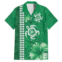 Green Hibiscus Turle Family Matching Off Shoulder Maxi Dress and Hawaiian Shirt Hawaiian Style Tribal Tapa Pattern