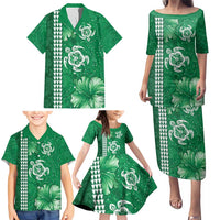 Green Hibiscus Turle Family Matching Puletasi and Hawaiian Shirt Hawaiian Style Tribal Tapa Pattern LT9 - Polynesian Pride