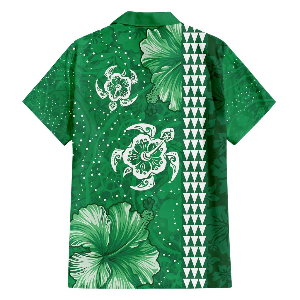 Green Hibiscus Turle Family Matching Short Sleeve Bodycon Dress and Hawaiian Shirt Hawaiian Style Tribal Tapa Pattern LT9 - Polynesian Pride