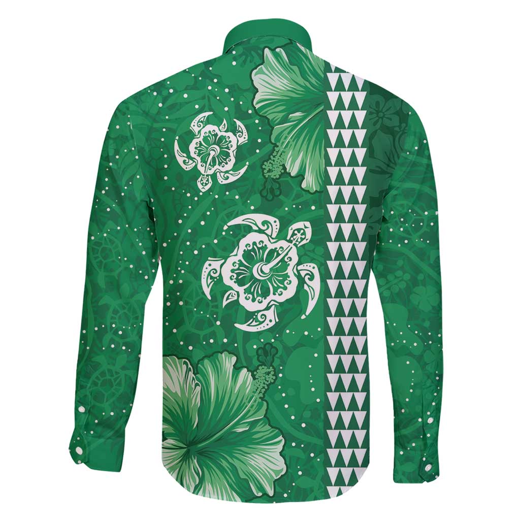 Green Hibiscus Turle Family Matching Short Sleeve Bodycon Dress and Hawaiian Shirt Hawaiian Style Tribal Tapa Pattern LT9 - Polynesian Pride