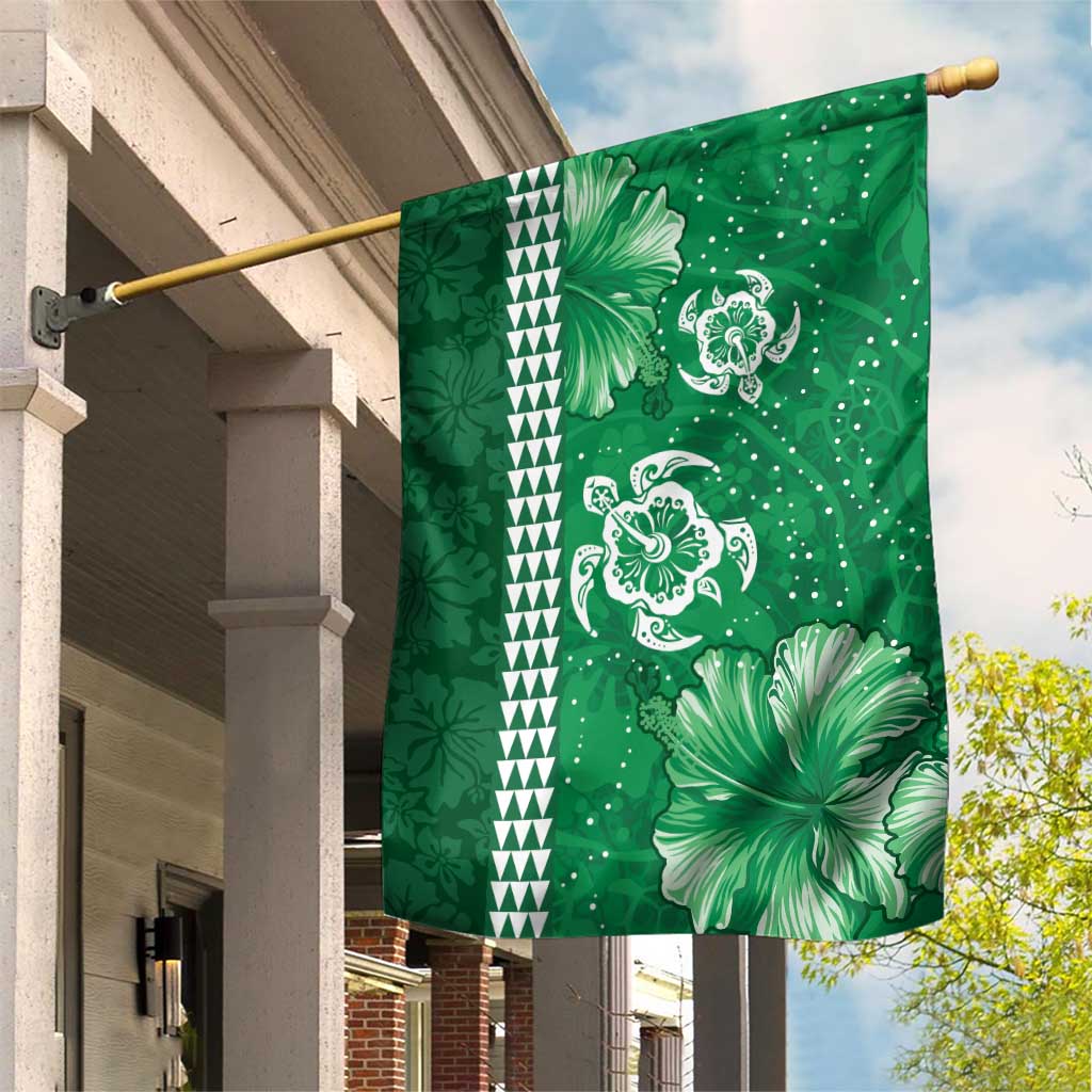 Green Hibiscus Turle Garden Flag Hawaiian Style Tribal Tapa Pattern