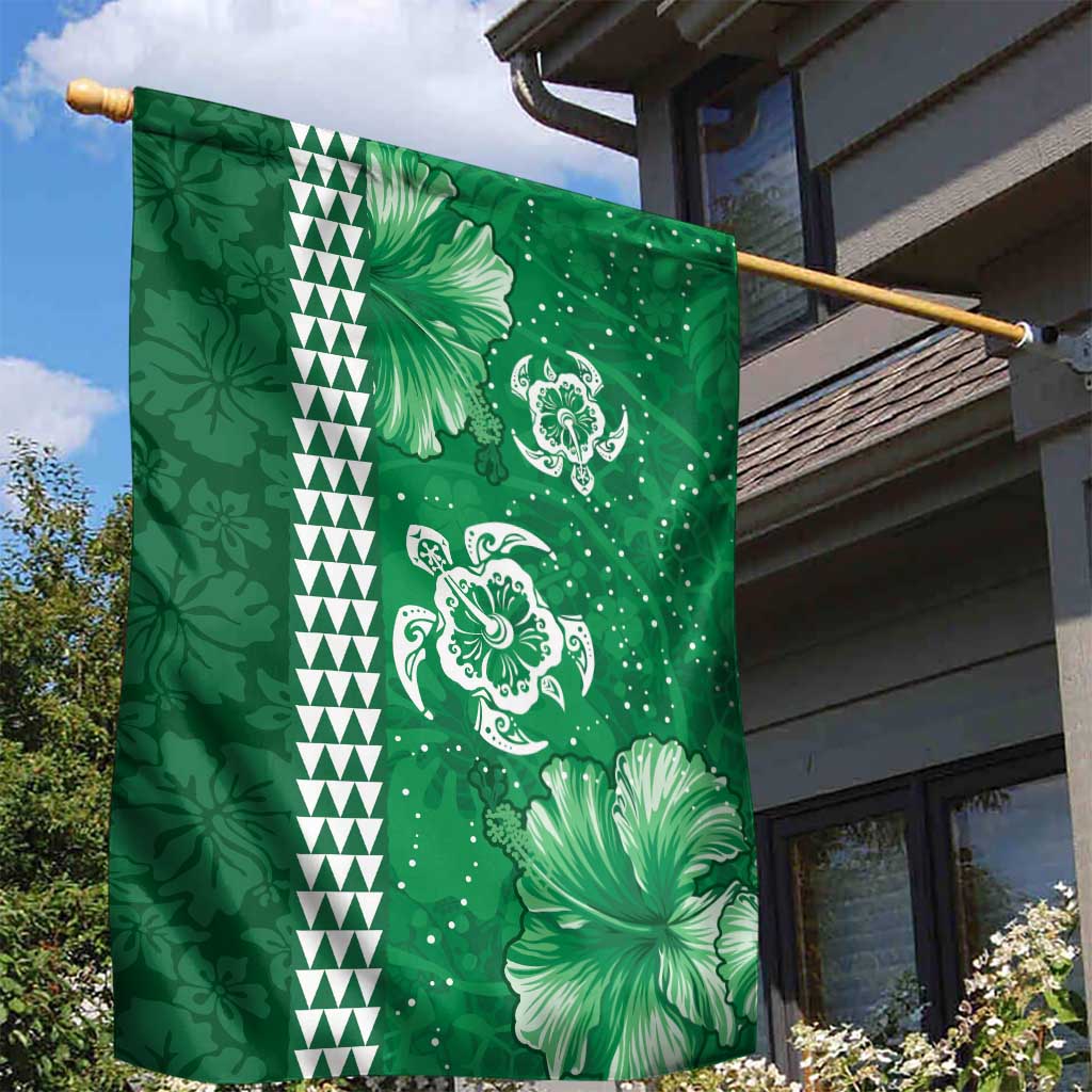 Green Hibiscus Turle Garden Flag Hawaiian Style Tribal Tapa Pattern