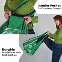 Green Hibiscus Turle Grocery Bag Hawaiian Style Tribal Tapa Pattern