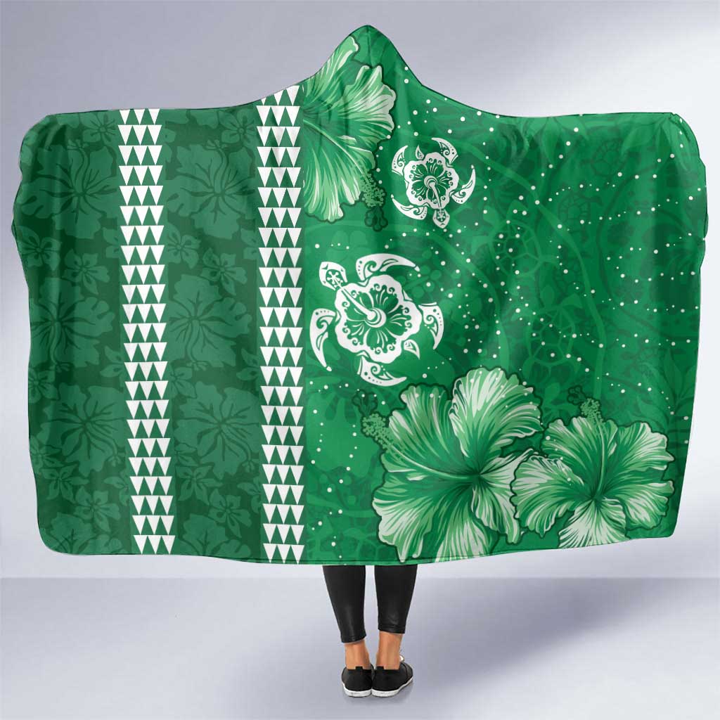 Green Hibiscus Turle Hooded Blanket Hawaiian Style Tribal Tapa Pattern