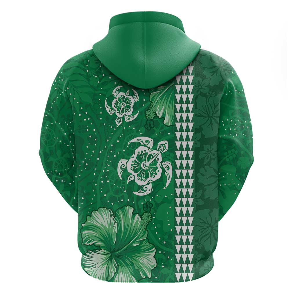 Green Hibiscus Turle Hoodie Hawaiian Style Tribal Tapa Pattern