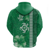 Green Hibiscus Turle Hoodie Hawaiian Style Tribal Tapa Pattern