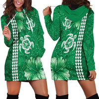 Green Hibiscus Turle Hoodie Dress Hawaiian Style Tribal Tapa Pattern