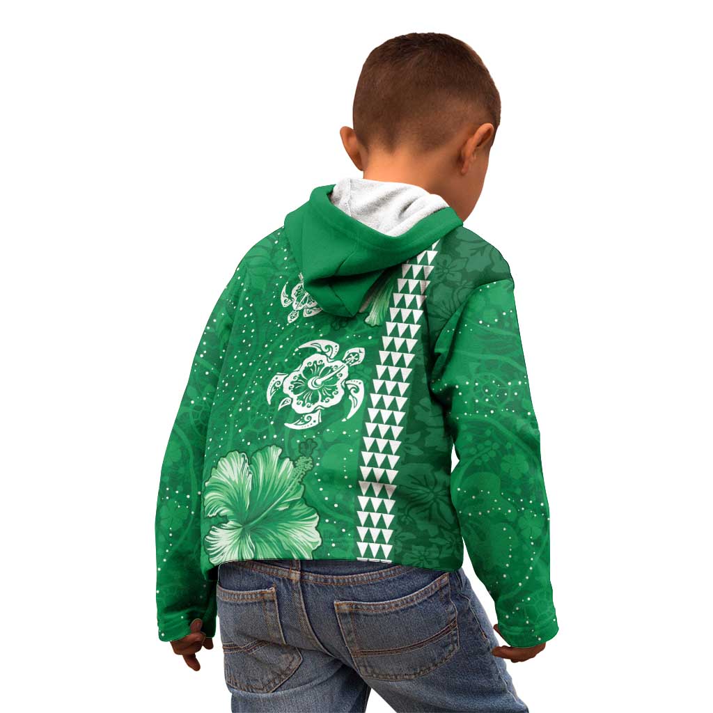 Green Hibiscus Turle Kid Hoodie Hawaiian Style Tribal Tapa Pattern