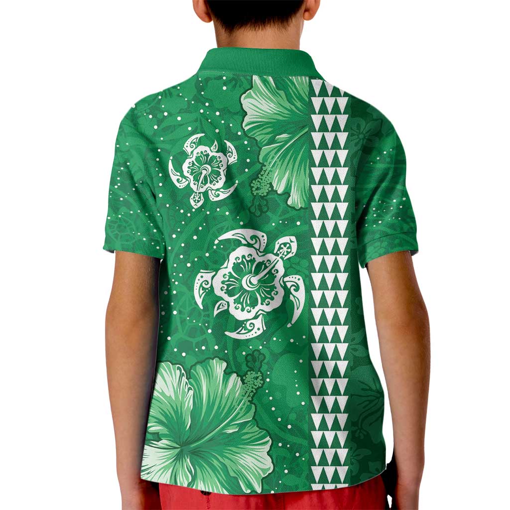 Green Hibiscus Turle Kid Polo Shirt Hawaiian Style Tribal Tapa Pattern
