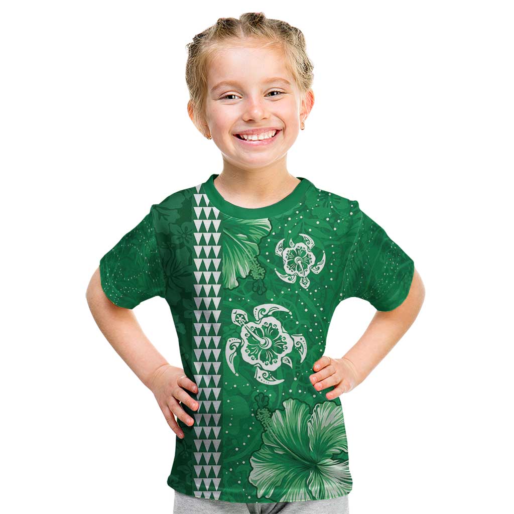 Green Hibiscus Turle Kid T Shirt Hawaiian Style Tribal Tapa Pattern LT9 Green - Polynesian Pride