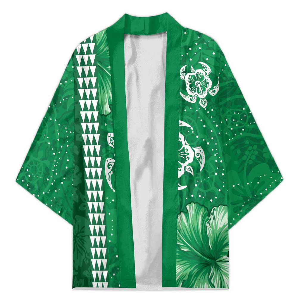 Green Hibiscus Turle Kimono Hawaiian Style Tribal Tapa Pattern - Polynesian Pride
