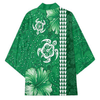 Green Hibiscus Turle Kimono Hawaiian Style Tribal Tapa Pattern - Polynesian Pride