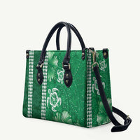 Green Hibiscus Turle Leather Bag Hawaiian Style Tribal Tapa Pattern - Polynesian Pride