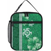 Green Hibiscus Turtle Lunch Bag Hawaiian Style Tribal Tapa Pattern LT9 10.2 × 8.3 × 4.3 inch Green - Polynesian Pride