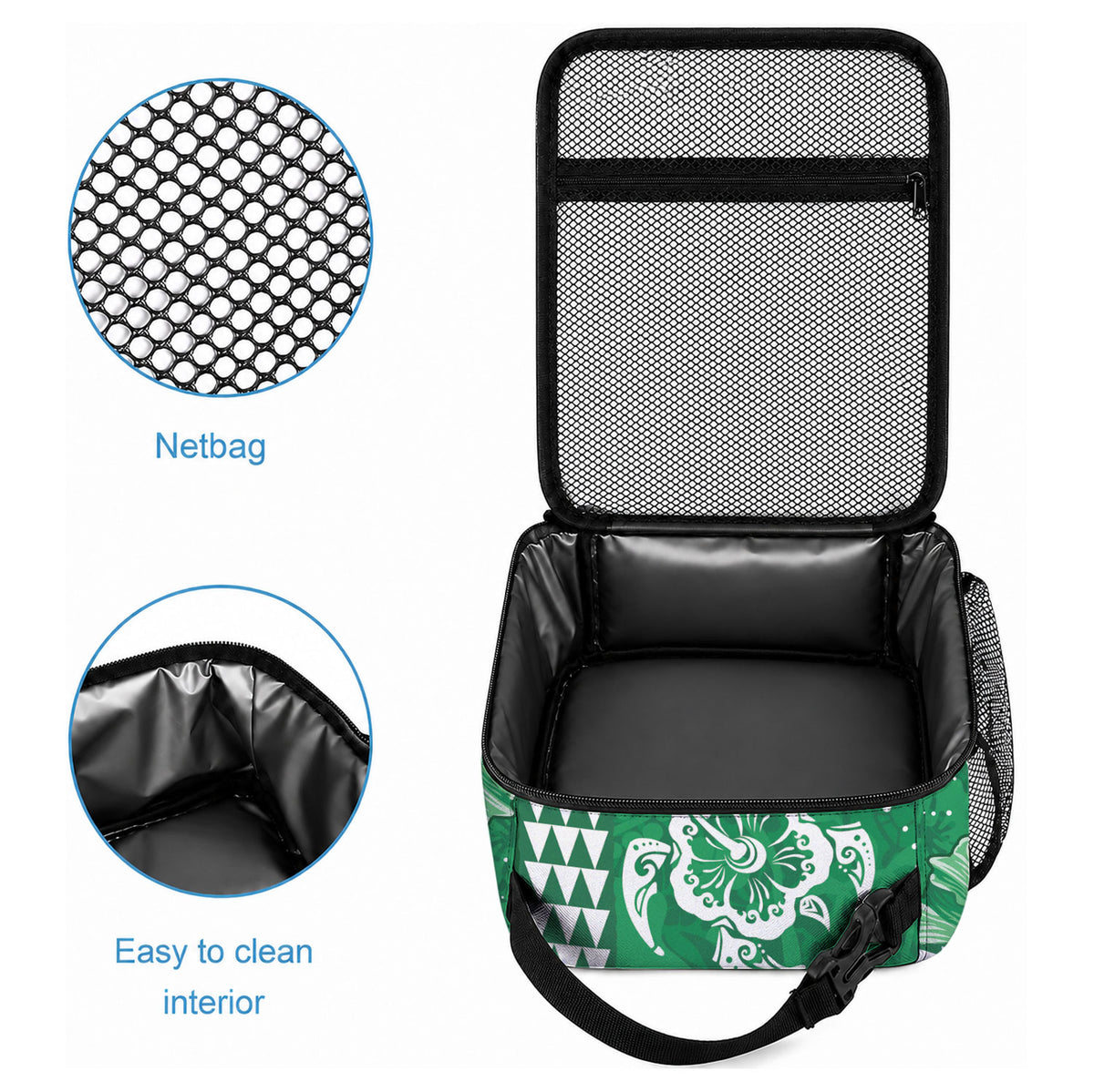Green Hibiscus Turtle Lunch Bag Hawaiian Style Tribal Tapa Pattern LT9 - Polynesian Pride